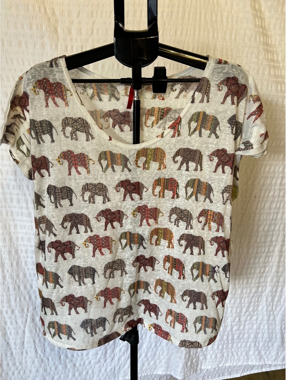 Gaze USA 1XL Boho Elephant Print Top Made in USA Multicolor Short Sleeve